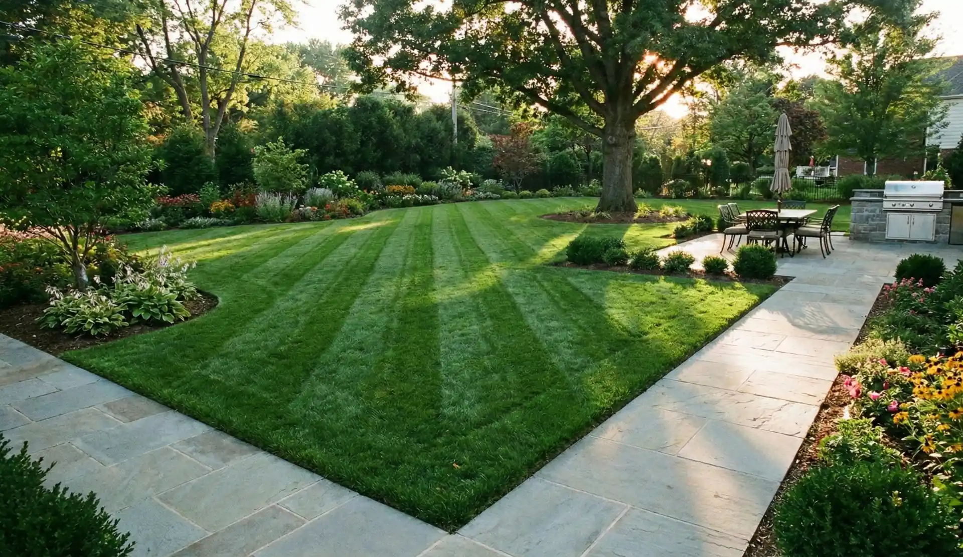 Professional lawn care service showing a perfectly maintained residential lawn in Spring Hill, Florida